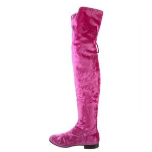 Alberta Ferretti Pink Velvet Over the Knee Boots 38.5